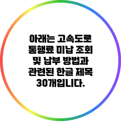 아래는 고속도로 통행료 미납 조회 및 납부 방법과 관련된 한글 제목 30개입니다.